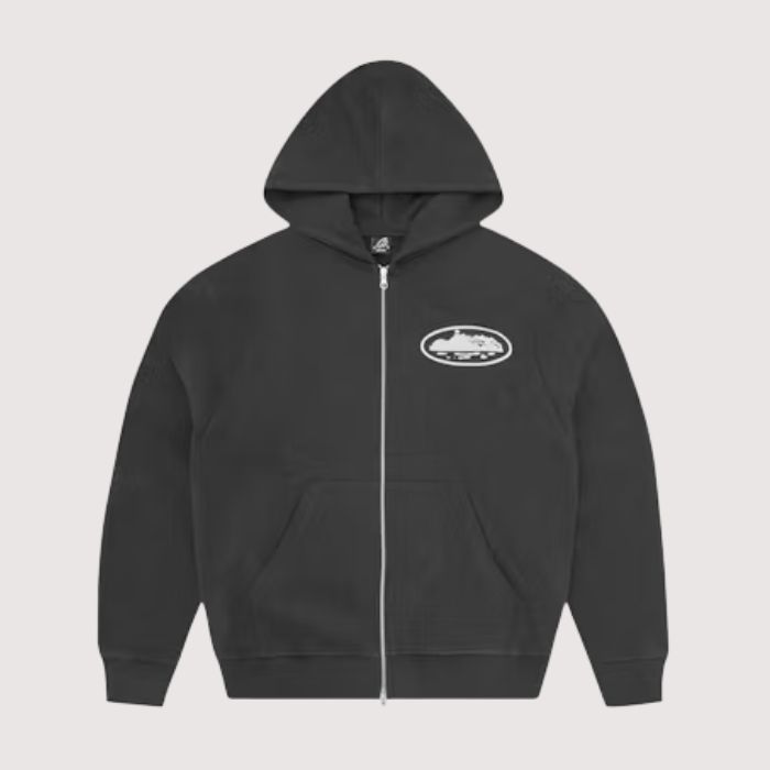 Corteiz Island Puff Print Zip Hoodie Washed Black